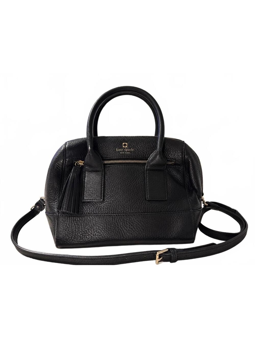 Kate Spade 100% Cow Leather Black Dome Pebbled Satchel Crossbody Purse